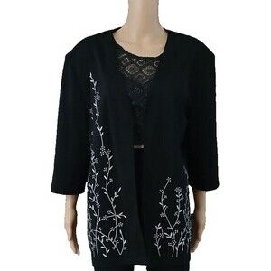Blair Open Cardigan Floral Embroidered Women's XL Casual Career Church Office